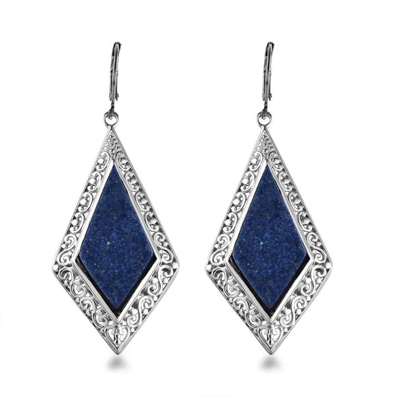Jewelry - Lapis Lazuli Earrings in Platinum Over Copper with Magnet 16.65 ctw